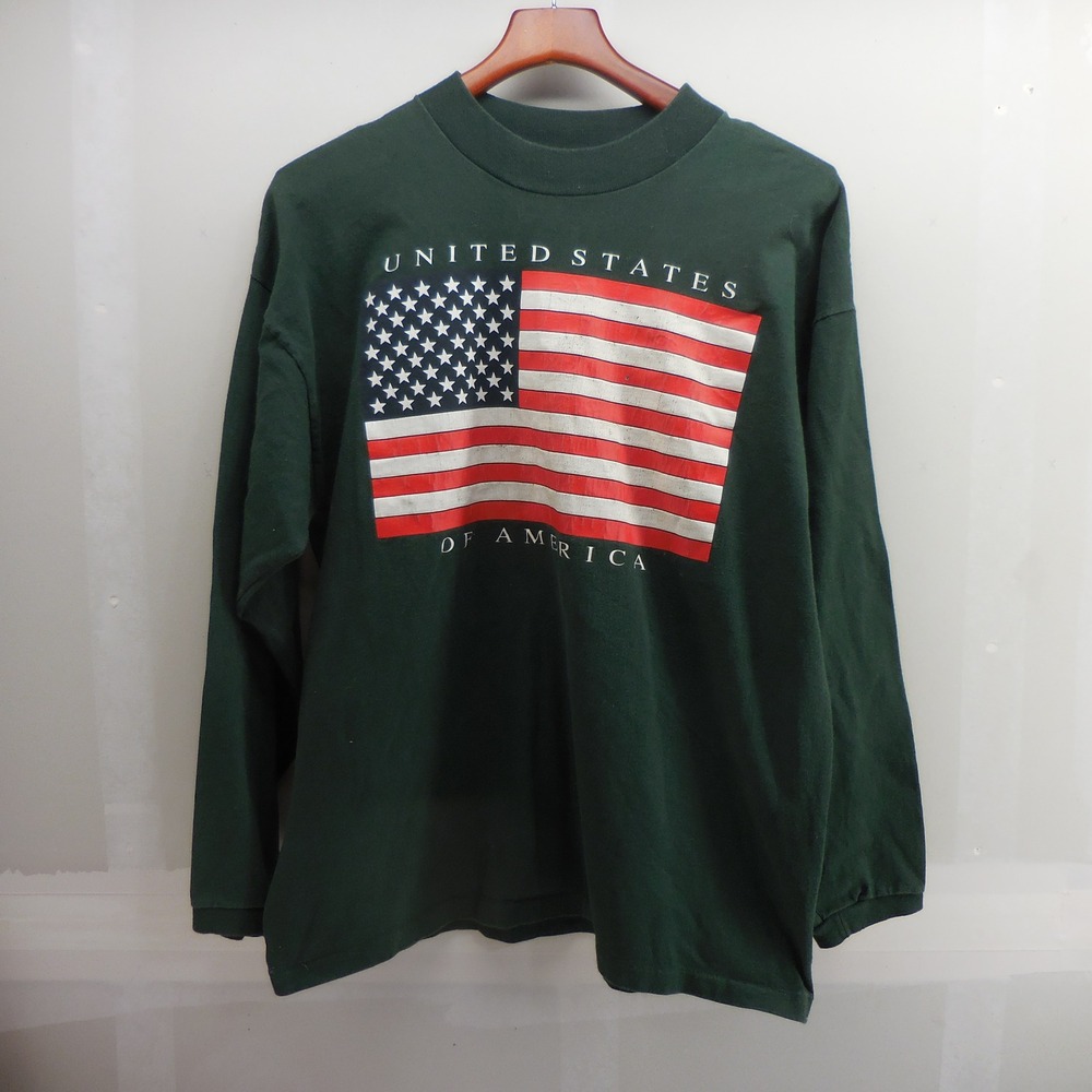 Vintage Galt Sand United States of America Flag Long Sleeve T-Shirt Green Large